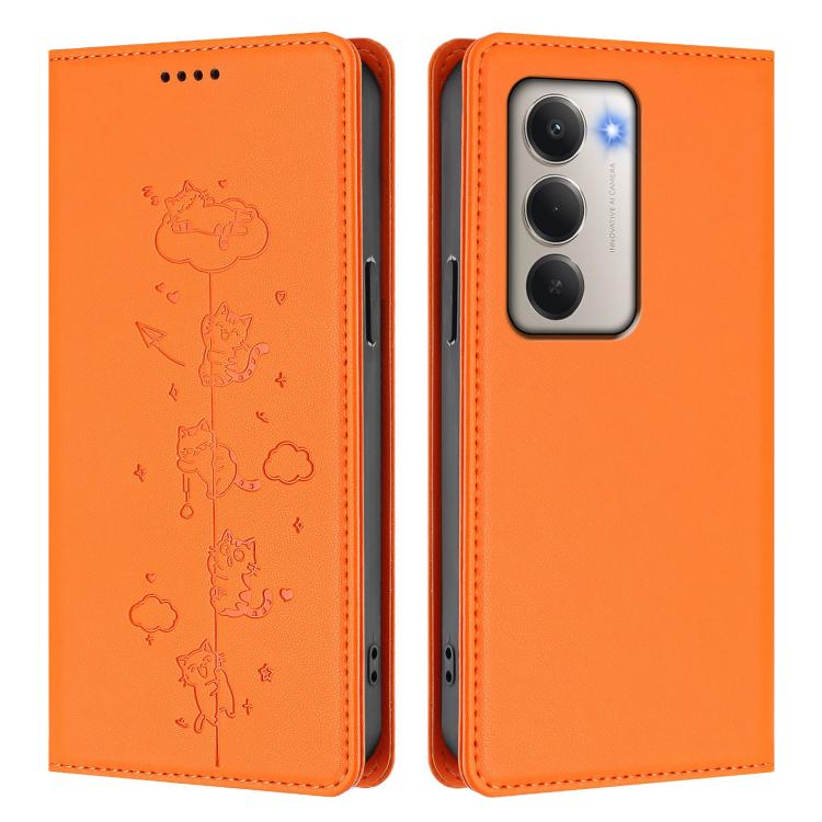 For Redmi 15 5G / 4G EU 171mm Cute Cats Embossed Magnetic RFID Vegan Leather Phone Case