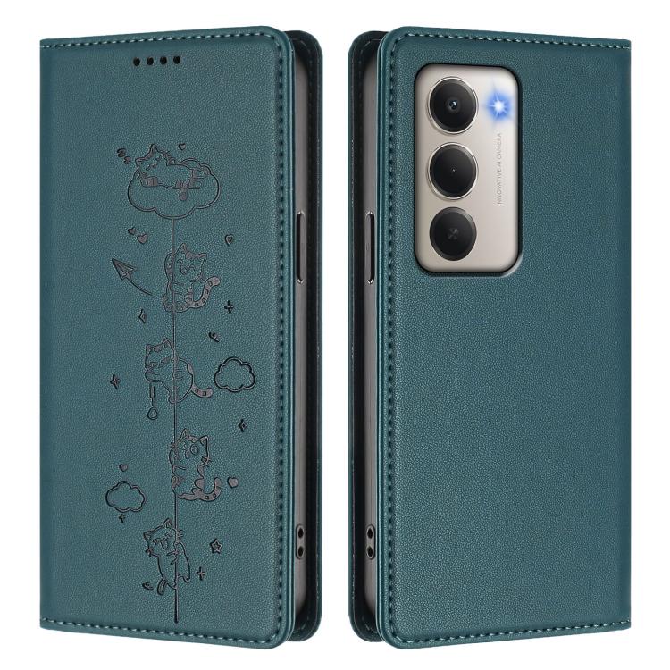 For Redmi 15 5G / 4G EU 171mm Cute Cats Embossed Magnetic RFID Vegan Leather Phone Case