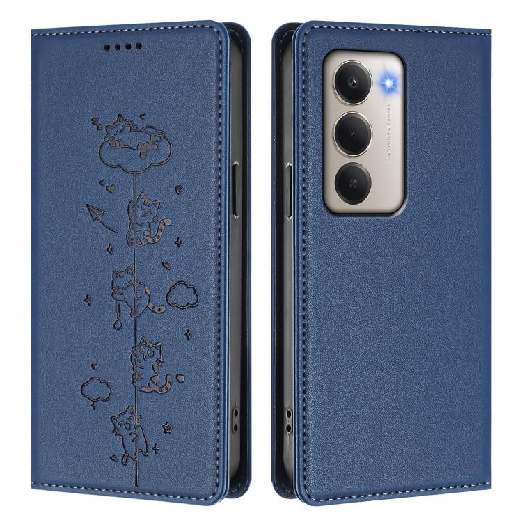 For Redmi 15 5G / 4G EU 171mm Cute Cats Embossed Magnetic RFID Vegan Leather Phone Case