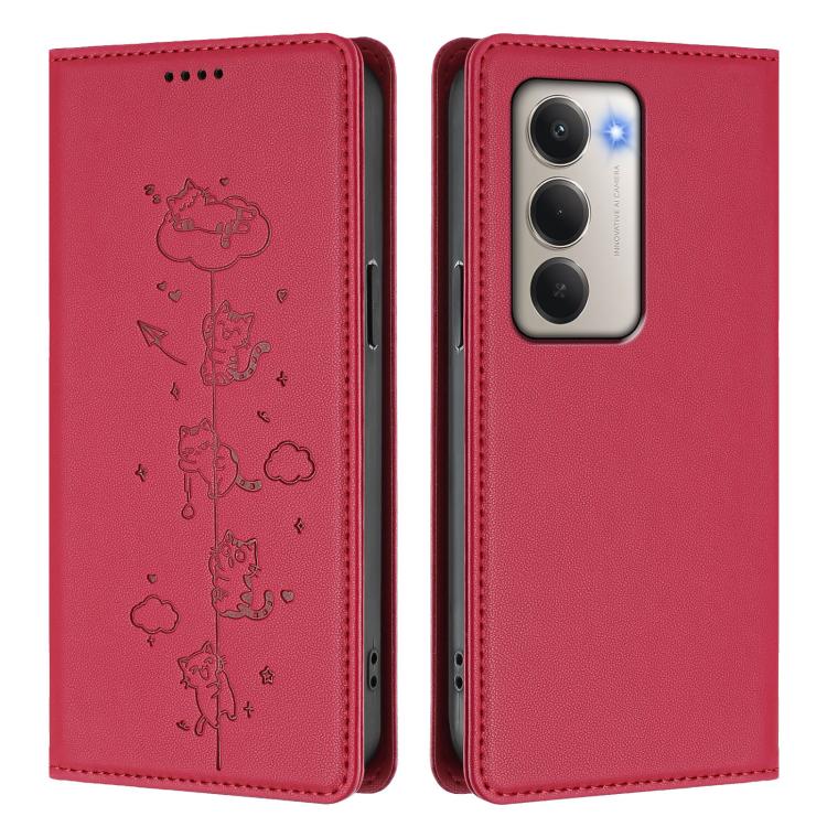 For Redmi 15 5G Global / 15 4G SEA 169.5mm Cute Cats Embossed Magnetic RFID Vegan Leather Phone Case