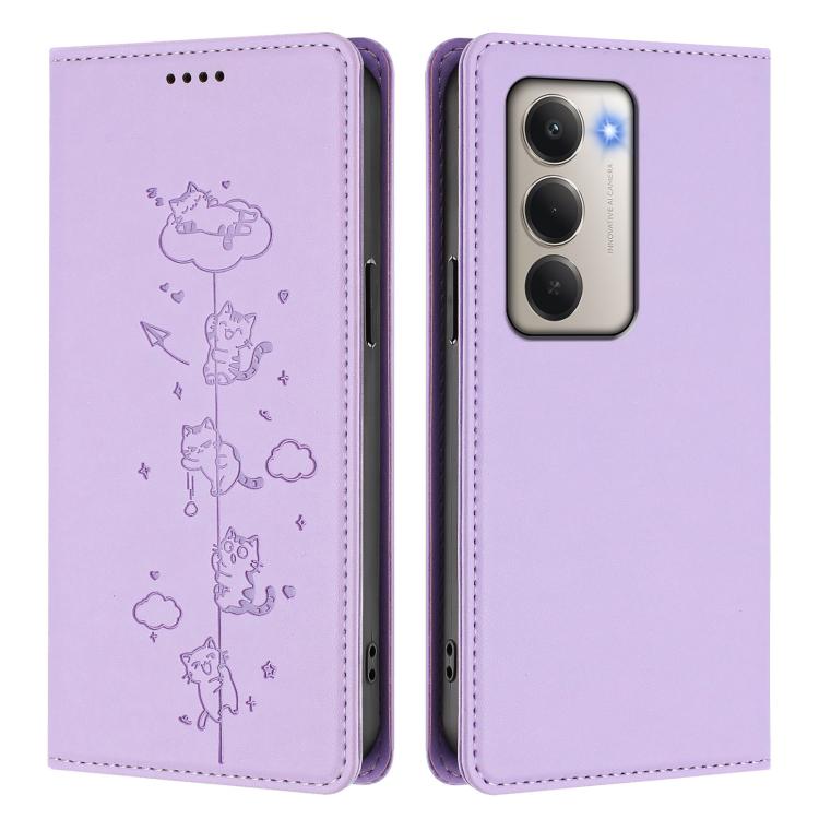 For Redmi 15 5G Global / 15 4G SEA 169.5mm Cute Cats Embossed Magnetic RFID Vegan Leather Phone Case