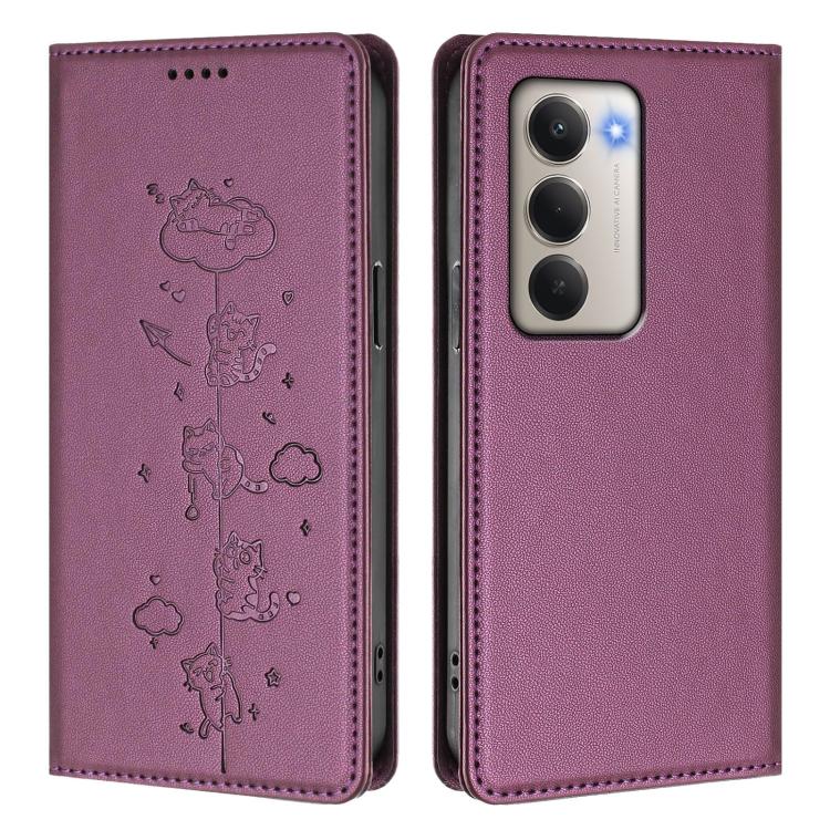 For Redmi 15 5G Global / 15 4G SEA 169.5mm Cute Cats Embossed Magnetic RFID Vegan Leather Phone Case