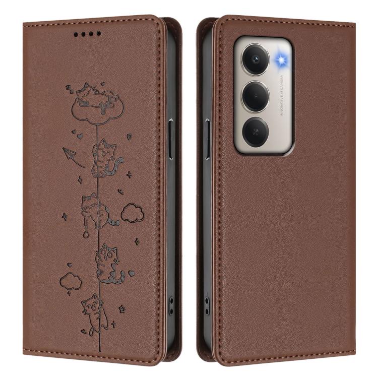 For Redmi 15 5G Global / 15 4G SEA 169.5mm Cute Cats Embossed Magnetic RFID Vegan Leather Phone Case