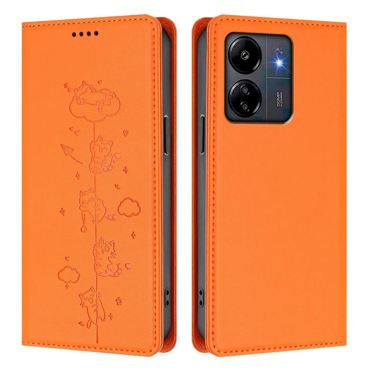 For Redmi 13C 4G / 5G / Poco C65 Cute Cats Embossed Magnetic RFID Vegan Leather Phone Case