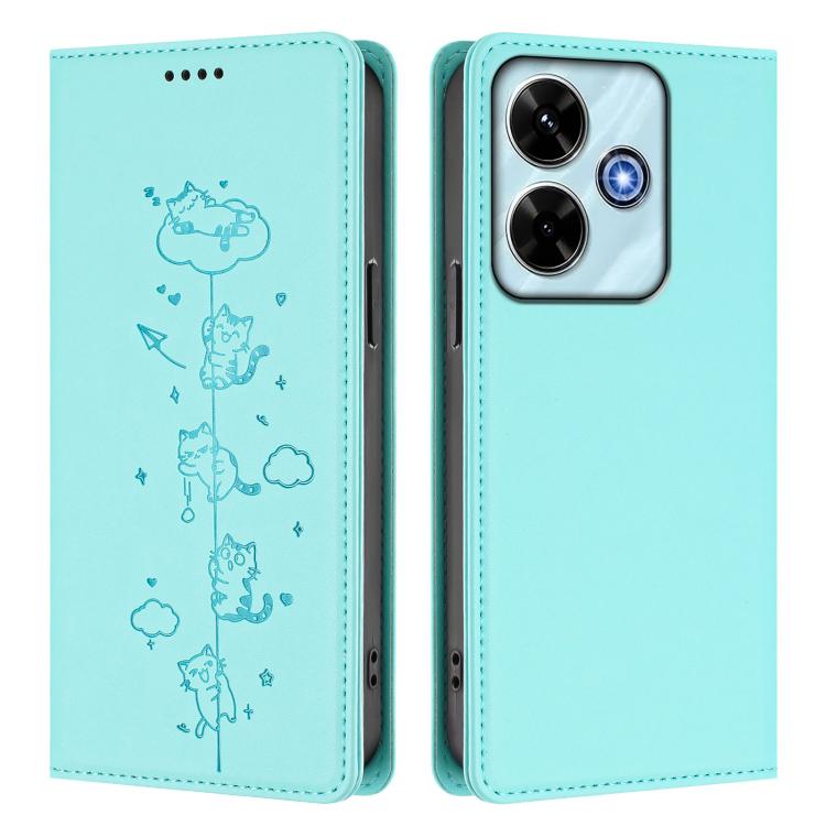 For Redmi 13 4G / 5G / 13x / Poco M6 4G Cute Cats Embossed Magnetic RFID Vegan Leather Phone Case