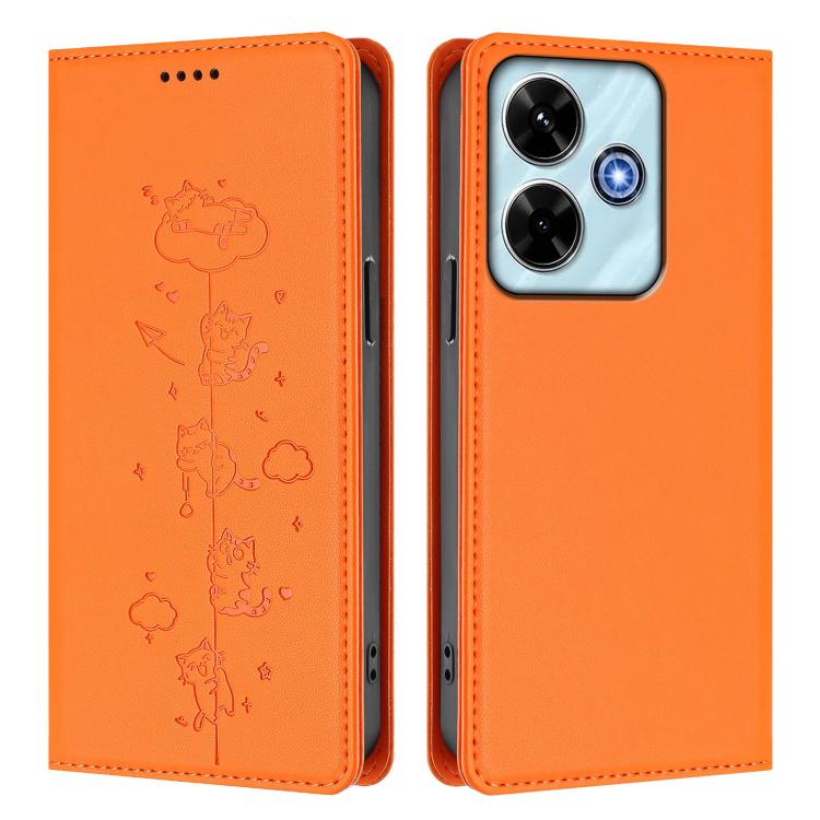For Redmi 13 4G / 5G / 13x / Poco M6 4G Cute Cats Embossed Magnetic RFID Vegan Leather Phone Case