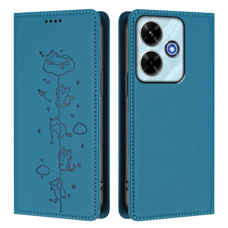 For Redmi 13 4G / 5G / 13x / Poco M6 4G Cute Cats Embossed Magnetic RFID Vegan Leather Phone Case