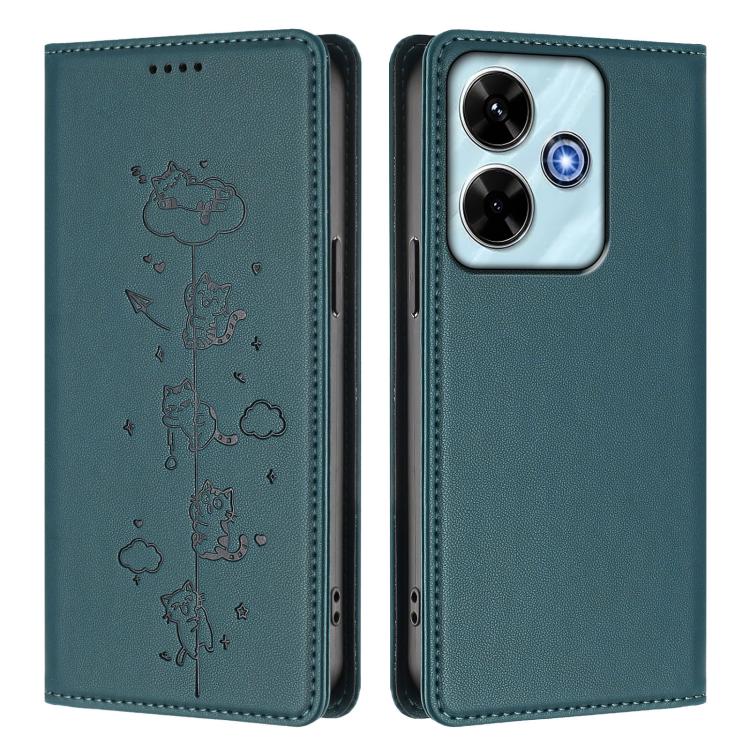 For Redmi 13 4G / 5G / 13x / Poco M6 4G Cute Cats Embossed Magnetic RFID Vegan Leather Phone Case