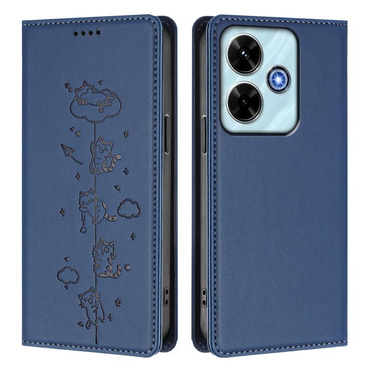 For Redmi 13 4G / 5G / 13x / Poco M6 4G Cute Cats Embossed Magnetic RFID Vegan Leather Phone Case