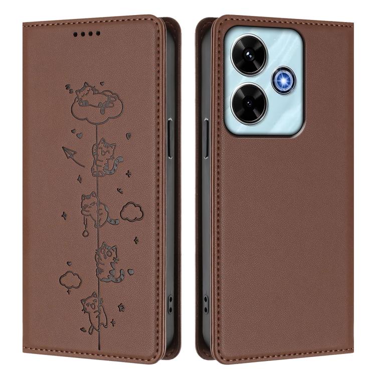 For Redmi 13 4G / 5G / 13x / Poco M6 4G Cute Cats Embossed Magnetic RFID Vegan Leather Phone Case