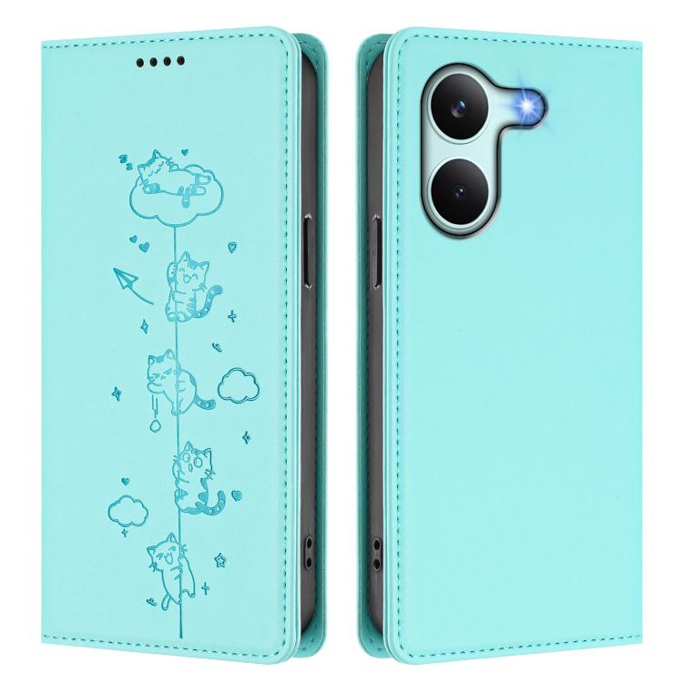 For Redmi Turbo 5 5G / Poco X8 Pro 5G Cute Cats Embossed Magnetic RFID Vegan Leather Phone Case