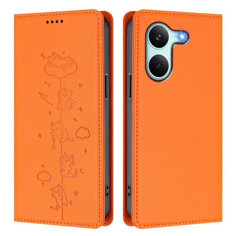 For Redmi Turbo 5 5G / Poco X8 Pro 5G Cute Cats Embossed Magnetic RFID Vegan Leather Phone Case