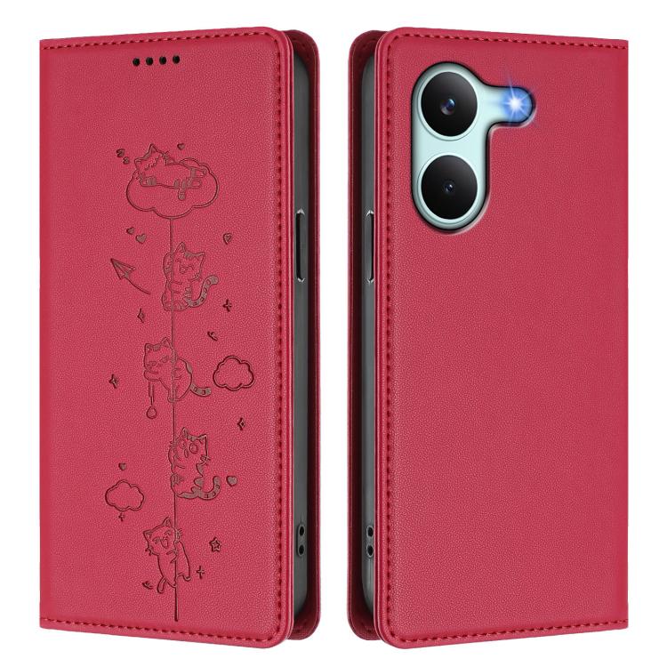 For Redmi Turbo 5 5G / Poco X8 Pro 5G Cute Cats Embossed Magnetic RFID Vegan Leather Phone Case