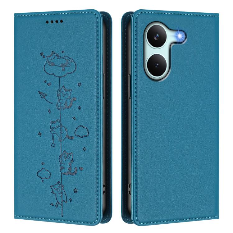 For Redmi Turbo 5 5G / Poco X8 Pro 5G Cute Cats Embossed Magnetic RFID Vegan Leather Phone Case