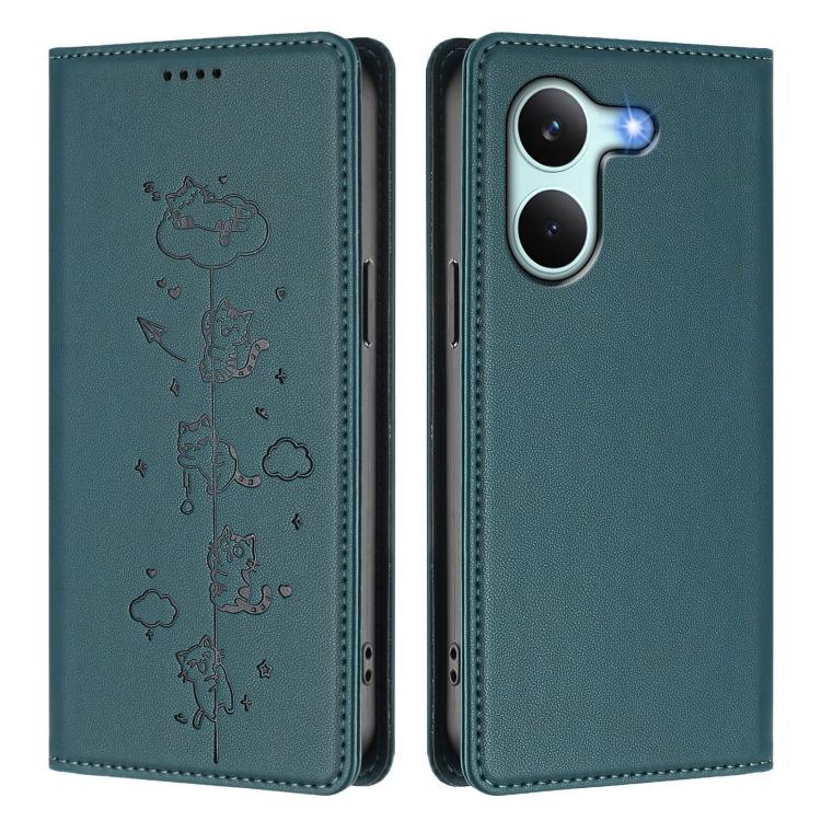 For Redmi Turbo 5 5G / Poco X8 Pro 5G Cute Cats Embossed Magnetic RFID Vegan Leather Phone Case