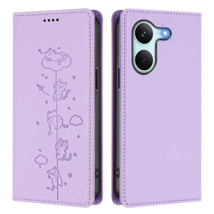 For Redmi Turbo 5 5G / Poco X8 Pro 5G Cute Cats Embossed Magnetic RFID Vegan Leather Phone Case