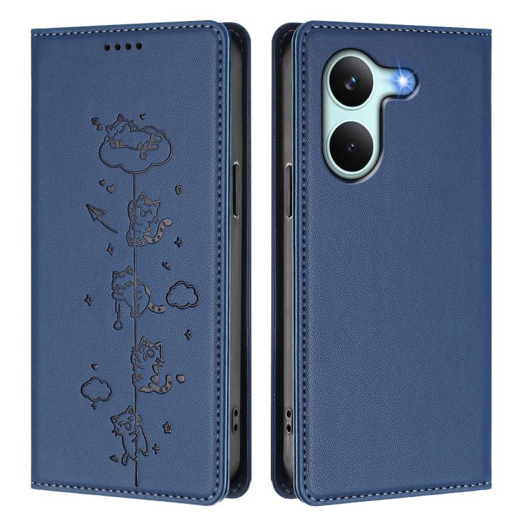 For Redmi Turbo 5 5G / Poco X8 Pro 5G Cute Cats Embossed Magnetic RFID Vegan Leather Phone Case