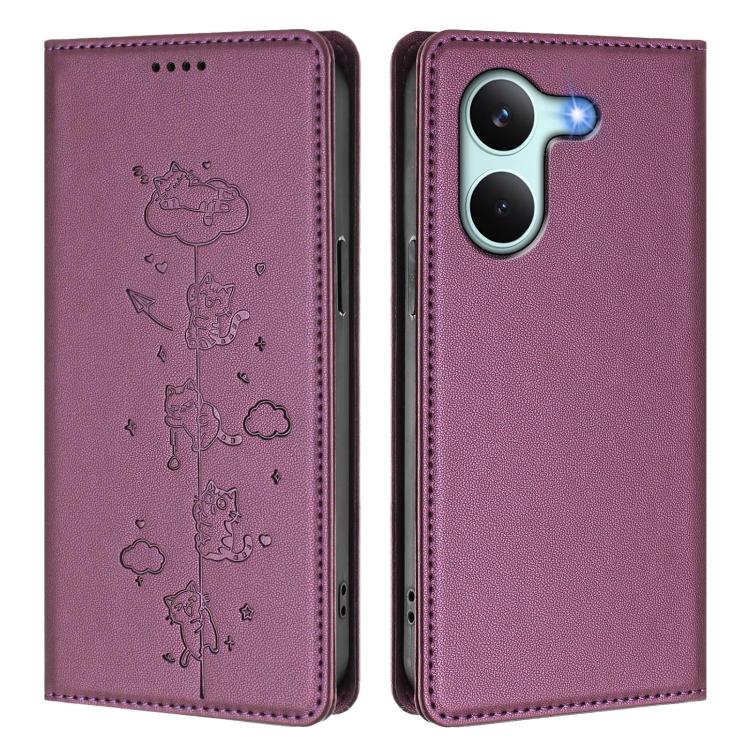 For Redmi Turbo 5 5G / Poco X8 Pro 5G Cute Cats Embossed Magnetic RFID Vegan Leather Phone Case