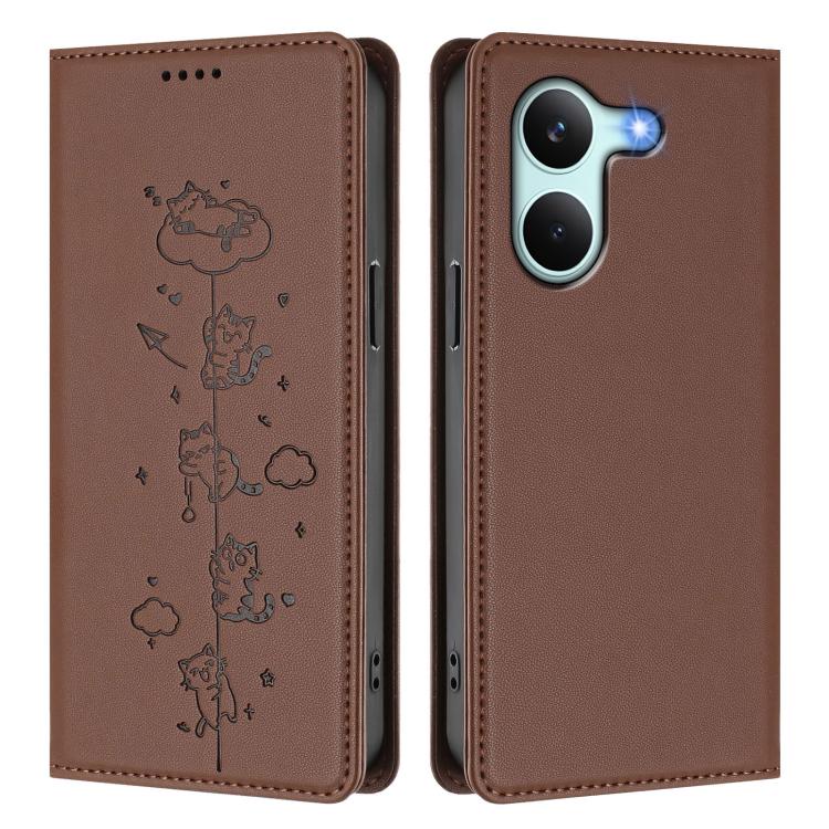 For Redmi Turbo 5 5G / Poco X8 Pro 5G Cute Cats Embossed Magnetic RFID Vegan Leather Phone Case