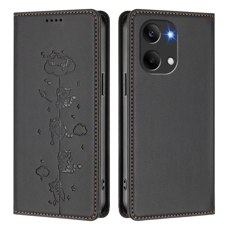 For Redmi Turbo 5 Max 5G / Poco X8 Pro Max 5G Cute Cats Embossed Magnetic RFID Vegan Leather Phone Case
