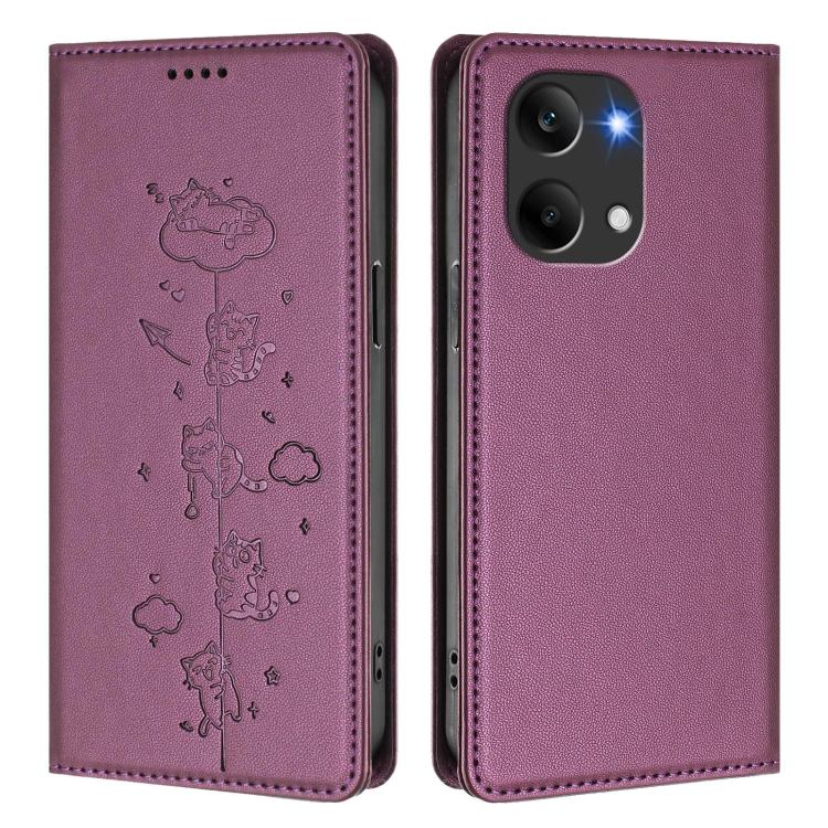 For Redmi Turbo 5 Max 5G / Poco X8 Pro Max 5G Cute Cats Embossed Magnetic RFID Vegan Leather Phone Case