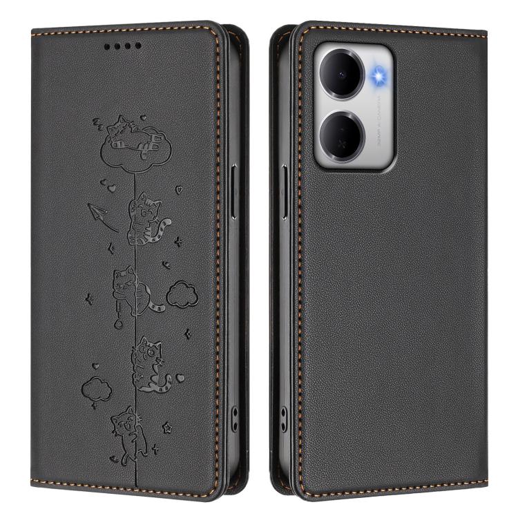 For Redmi 15a 5G Cute Cats Embossed Magnetic RFID Vegan Leather Phone Case