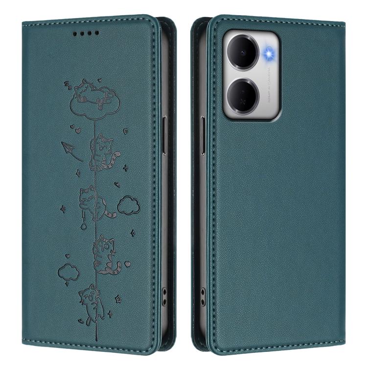 For Redmi 15a 5G Cute Cats Embossed Magnetic RFID Vegan Leather Phone Case