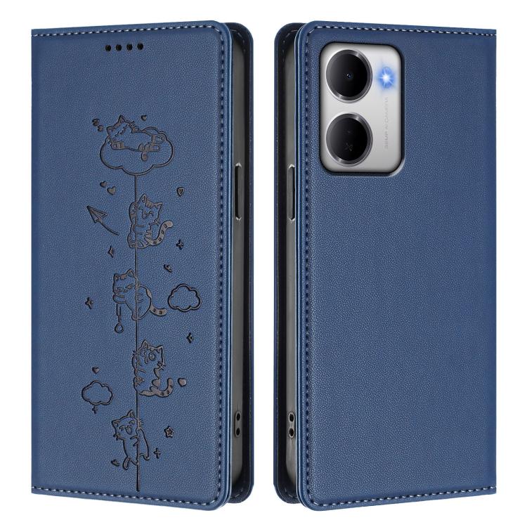 For Redmi 15a 5G Cute Cats Embossed Magnetic RFID Vegan Leather Phone Case