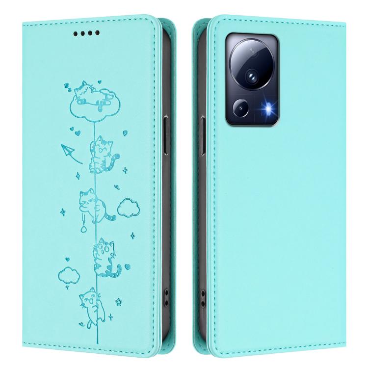 For Xiaomi 13 Lite / Civi 2 Cute Cats Embossed Magnetic RFID Vegan Leather Phone Case