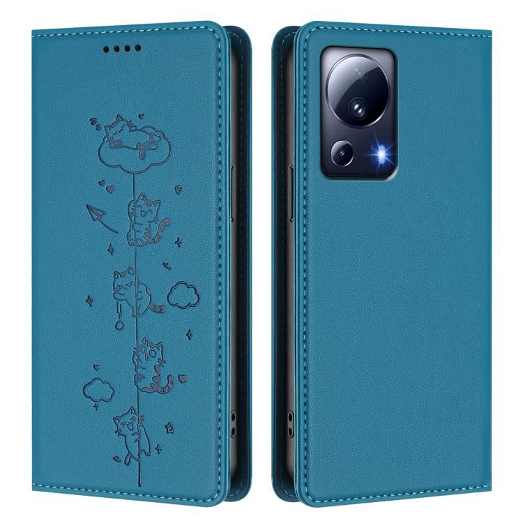 For Xiaomi 13 Lite / Civi 2 Cute Cats Embossed Magnetic RFID Vegan Leather Phone Case
