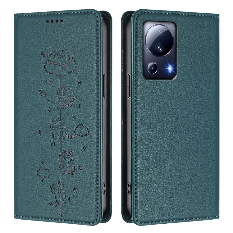For Xiaomi 13 Lite / Civi 2 Cute Cats Embossed Magnetic RFID Vegan Leather Phone Case