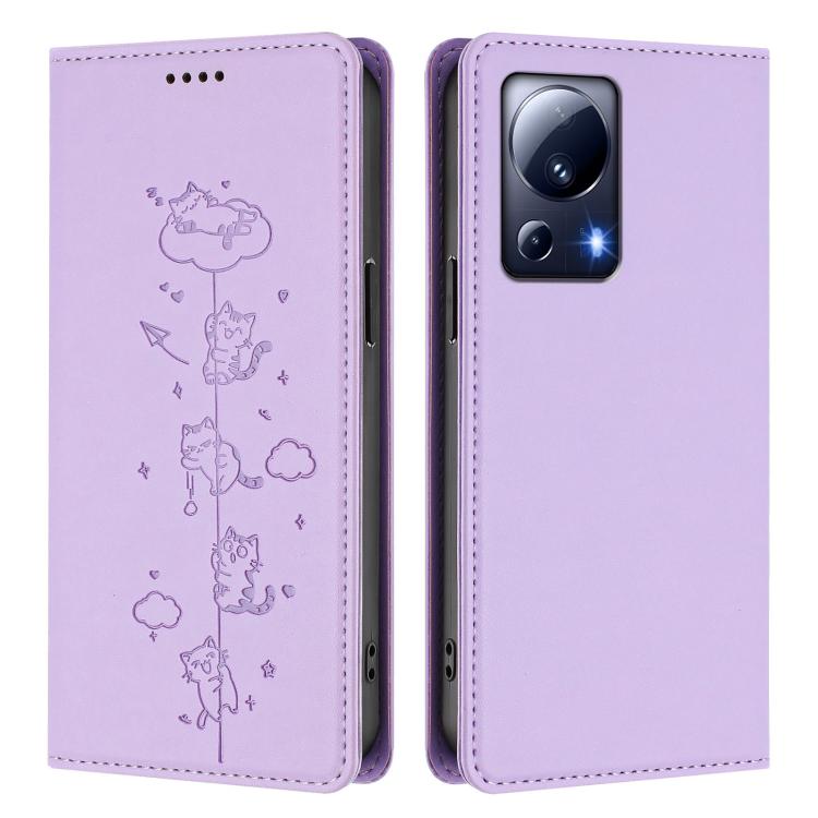 For Xiaomi 13 Lite / Civi 2 Cute Cats Embossed Magnetic RFID Vegan Leather Phone Case