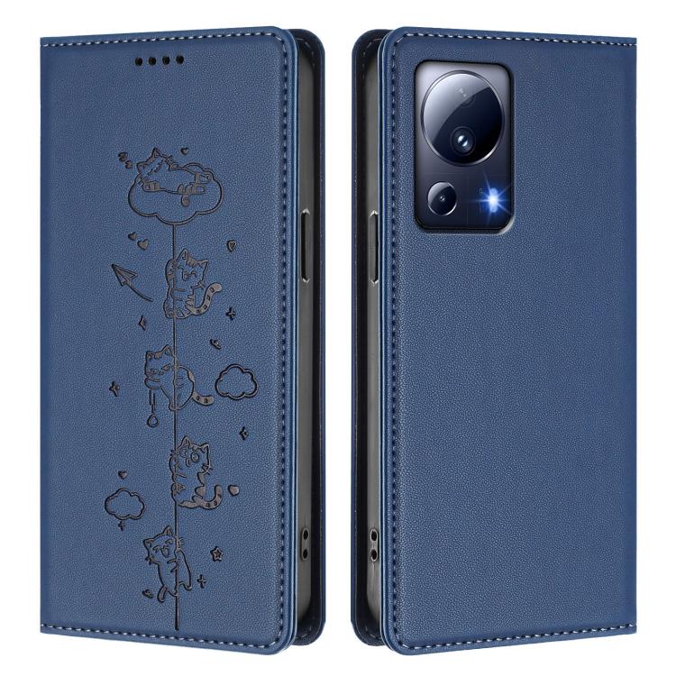 For Xiaomi 13 Lite / Civi 2 Cute Cats Embossed Magnetic RFID Vegan Leather Phone Case