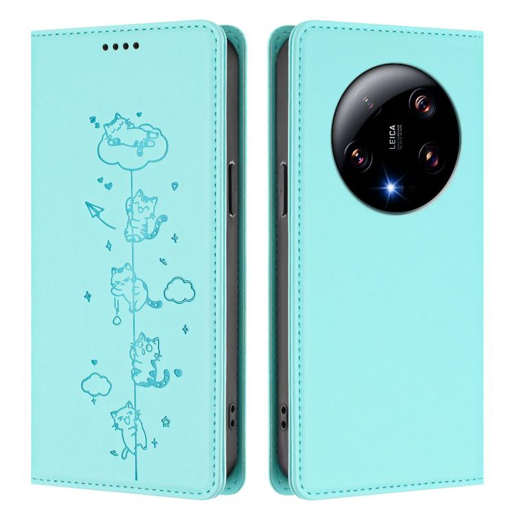 For Xiaomi 13 Ultra Cute Cats Embossed Magnetic RFID Vegan Leather Phone Case