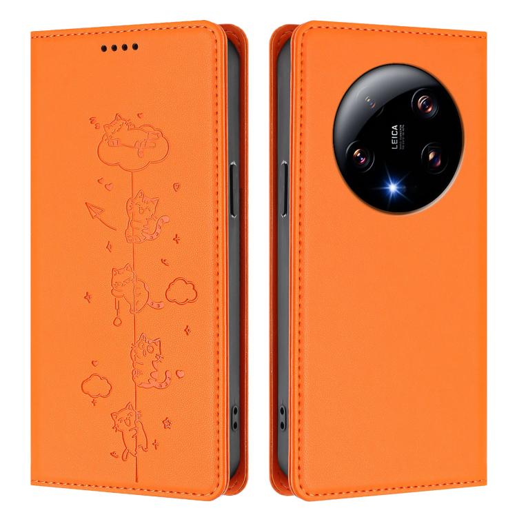 For Xiaomi 13 Ultra Cute Cats Embossed Magnetic RFID Vegan Leather Phone Case