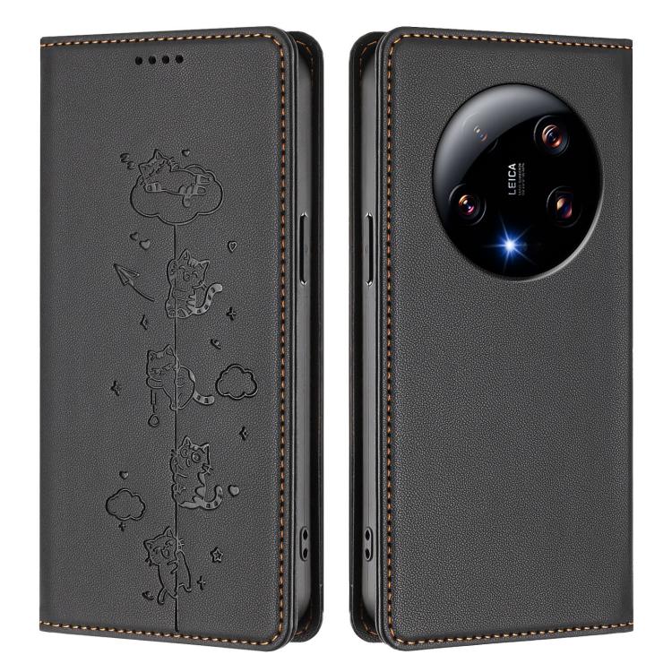 For Xiaomi 13 Ultra Cute Cats Embossed Magnetic RFID Vegan Leather Phone Case