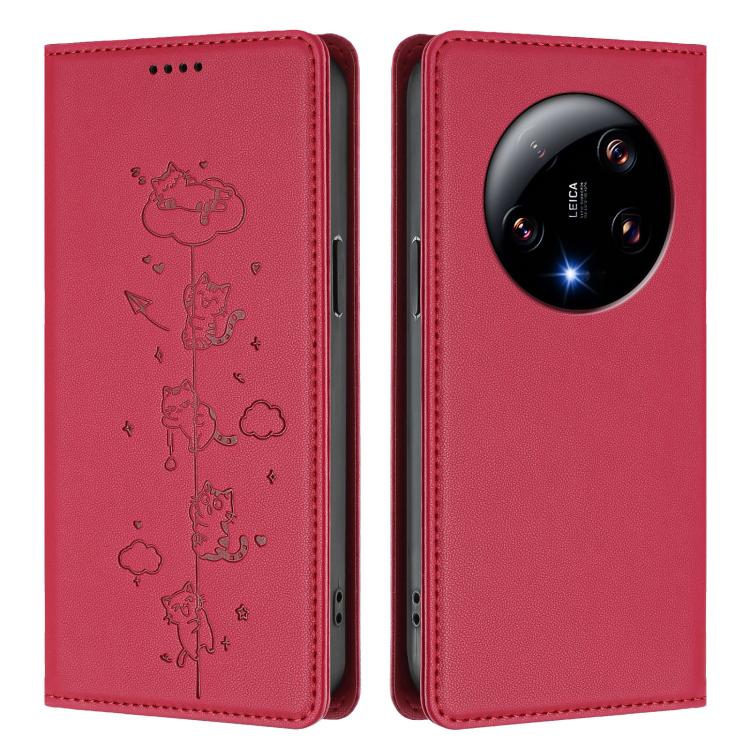 For Xiaomi 13 Ultra Cute Cats Embossed Magnetic RFID Vegan Leather Phone Case