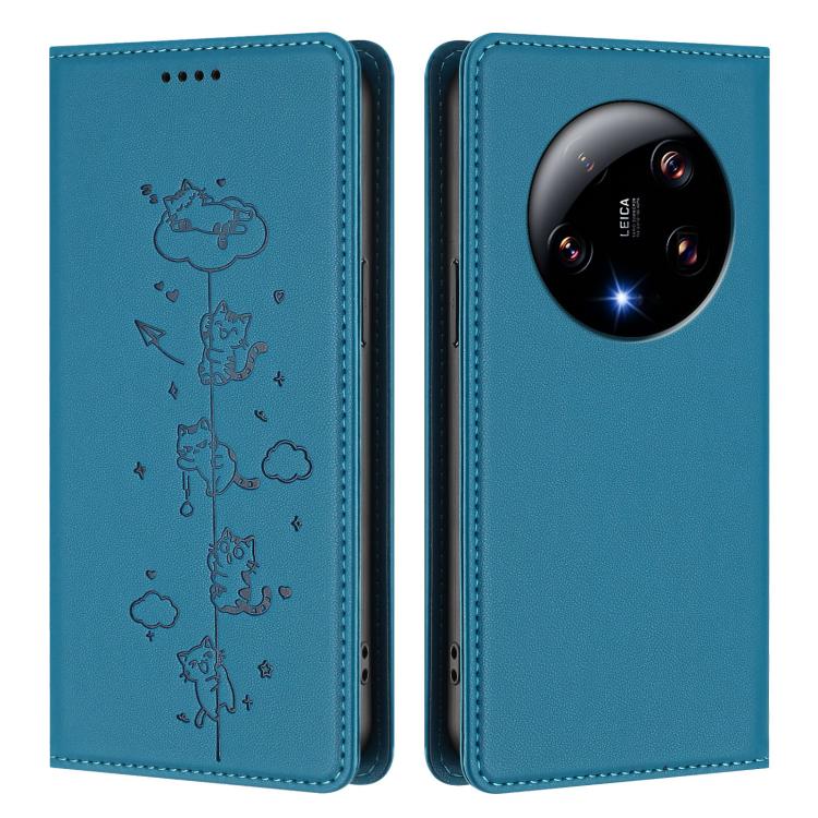For Xiaomi 13 Ultra Cute Cats Embossed Magnetic RFID Vegan Leather Phone Case