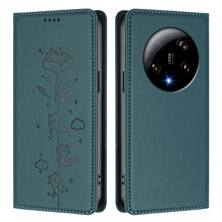 For Xiaomi 13 Ultra Cute Cats Embossed Magnetic RFID Vegan Leather Phone Case