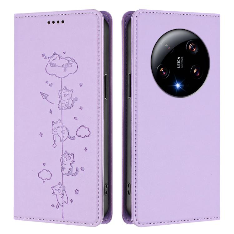 For Xiaomi 13 Ultra Cute Cats Embossed Magnetic RFID Vegan Leather Phone Case