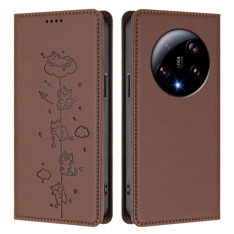 For Xiaomi 13 Ultra Cute Cats Embossed Magnetic RFID Vegan Leather Phone Case