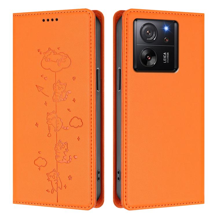 For Xiaomi 13T / 13T Pro / Redmi K60 Ultra Cute Cats Embossed Magnetic RFID Vegan Leather Phone Case