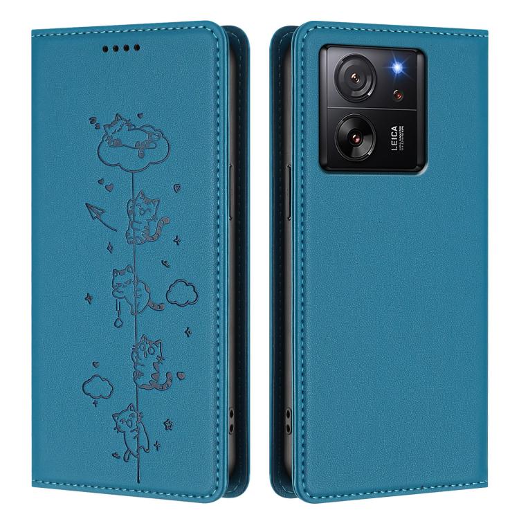 For Xiaomi 13T / 13T Pro / Redmi K60 Ultra Cute Cats Embossed Magnetic RFID Vegan Leather Phone Case