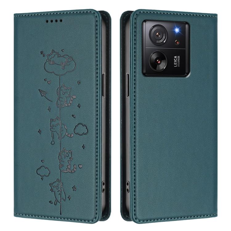 For Xiaomi 13T / 13T Pro / Redmi K60 Ultra Cute Cats Embossed Magnetic RFID Vegan Leather Phone Case