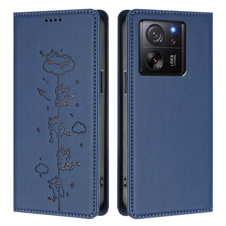 For Xiaomi 13T / 13T Pro / Redmi K60 Ultra Cute Cats Embossed Magnetic RFID Vegan Leather Phone Case
