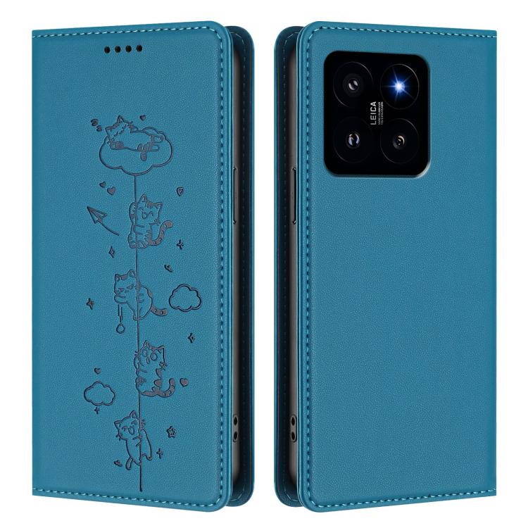 For Xiaomi 14 Cute Cats Embossed Magnetic RFID Vegan Leather Phone Case