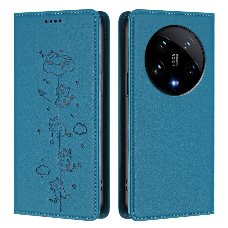 For Xiaomi 14 Ultra Cute Cats Embossed Magnetic RFID Vegan Leather Phone Case