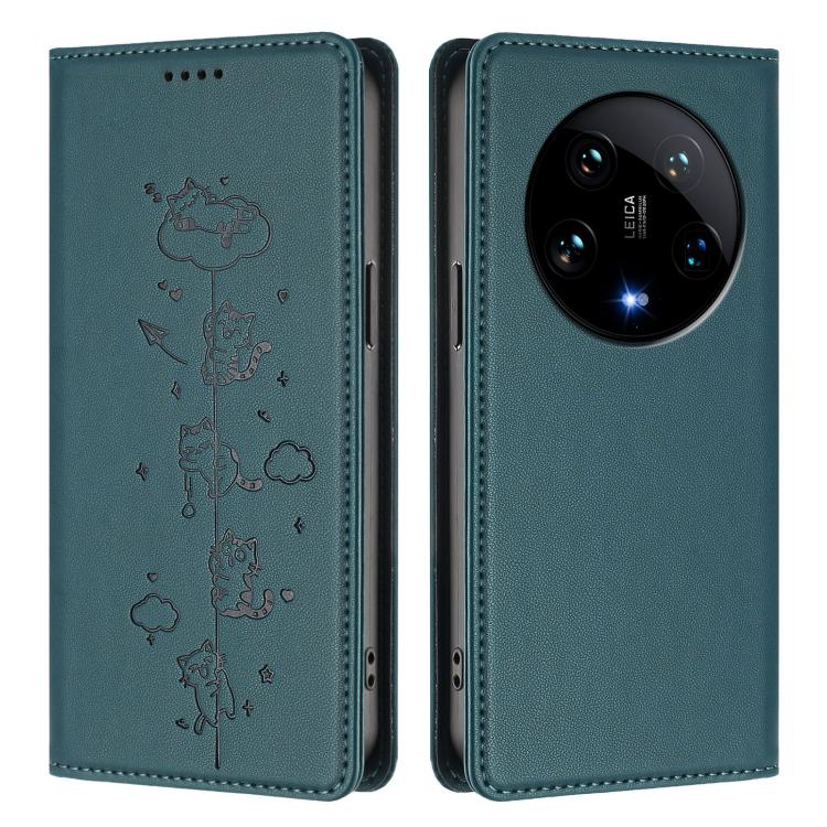 For Xiaomi 14 Ultra Cute Cats Embossed Magnetic RFID Vegan Leather Phone Case