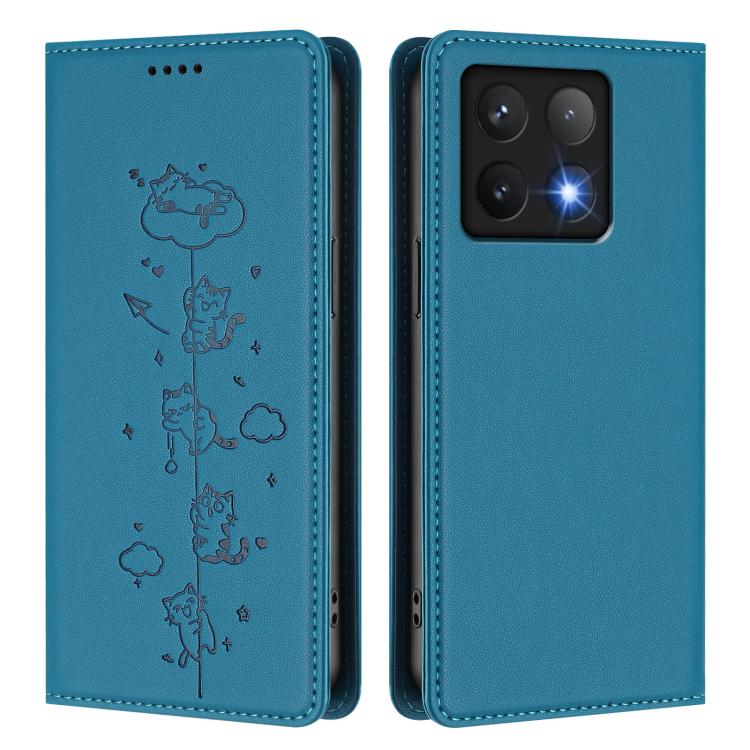 For Xiaomi 14T Cute Cats Embossed Magnetic RFID Vegan Leather Phone Case
