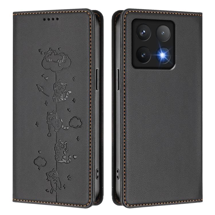 For Xiaomi 14T Pro Cute Cats Embossed Magnetic RFID Vegan Leather Phone Case